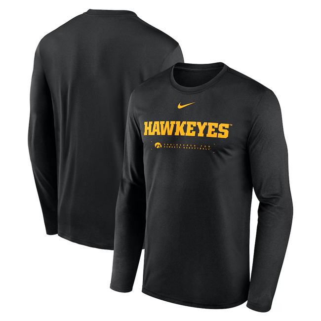 Men's Iowa Hawkeyes Black 2025 Courtside Basketball Shootaround Legend Dri-FIT Long Sleeve T-Shirt